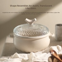 Casserole en céramique émaillée avec couvercle en verre borosilicate haute résistance, intérieur émaillé résistant à la chaleur, diamètre 22 cm pour