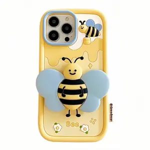 可爱封面，带支架3D蝴蝶硅胶女孩女手机套封面镜头防震保护器，适用于iPhone 14 Pro Max