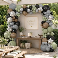Kit d'arche de guirlande de ballons Planètes de l'Univers, vert sauge mat, taupe, noir, ballons étoiles argentées, ballons Saturne, pour anniversaire d'enfants