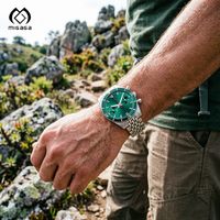 Montre chronographe homme Migaga Custom Logo 316L en acier inoxydable, luxe minimaliste, cadran vert vintage, montre de plongée OEM pour homme