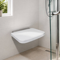 Siège de douche mural pliable blanc au design moderne, finition chromée, durable, pour salle de bain, garantie 5 ans