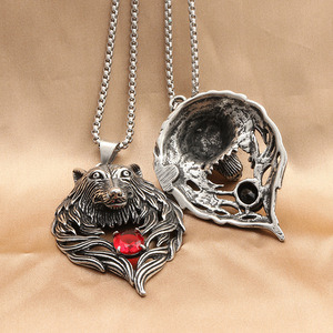 Collar con Colgante de Lobo de Acero Inoxidable para Hombre, Diseño Geométrico con Bisel, Estilo Retro, Joyería de Regalo - Product Image 2