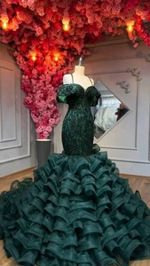 Abiti da Ballo di Lusso Scintillanti Eleganti 2024 per Ragazze Nere e Donne Abito da Sera Lungo a Sirena con Strass Verdi per Prom - Product Image 5