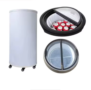 Réfrigérateur commercial 65L noir à baril rond avec autocollant personnalisé, sur roulettes, style monotempérature - Product Image 2