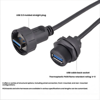Conector USB 3.0 Roscado, Impermeable IP67/68, Termoplástico PA66, Macho y Hembra, Moldeado, Recto, 1m 2M, para Placa Trasera PCB