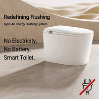 WC intelligent sans électricité, sans batterie, design moderne, blanc, à poser au sol, en céramique allongée, avec chasse d'eau à commande au pied