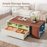 Pour table basse extensible moderne avec 2 tiroirs étagères de rangement réversible blanc/noyer pour meubles de salon