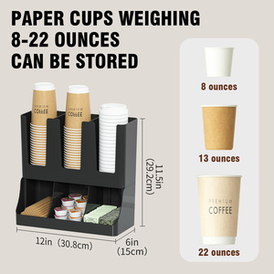 Boîte de rangement pour dosettes de café, organisateur mural noir à 2 niveaux pour l'organisation de bureau d'un café, avec support pour couvercles de tasses et pailles - Product Image 3