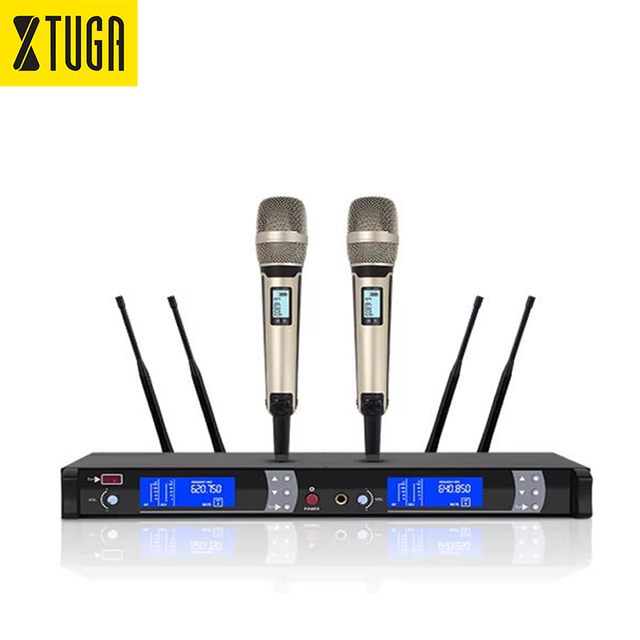 XTUGA Dynamic Wireless Microphone with XLR Connector for Stage Performance Karaoke-SKM9000 Dual Channel UHF True Diversity