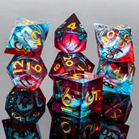 Ensemble de dés DND en résine à noyau liquide iridescent rouge et bleu, 7 pièces, dés polyédriques pour jeux de rôle, Dungeons & Dragons, Pathfinder RPG