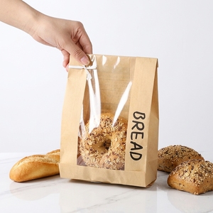 Sac à pain en papier kraft brun avec fenêtre transparente, emballage pour boulangerie, fermeture à torsion, résistant à la graisse, qualité alimentaire - Product Image 2