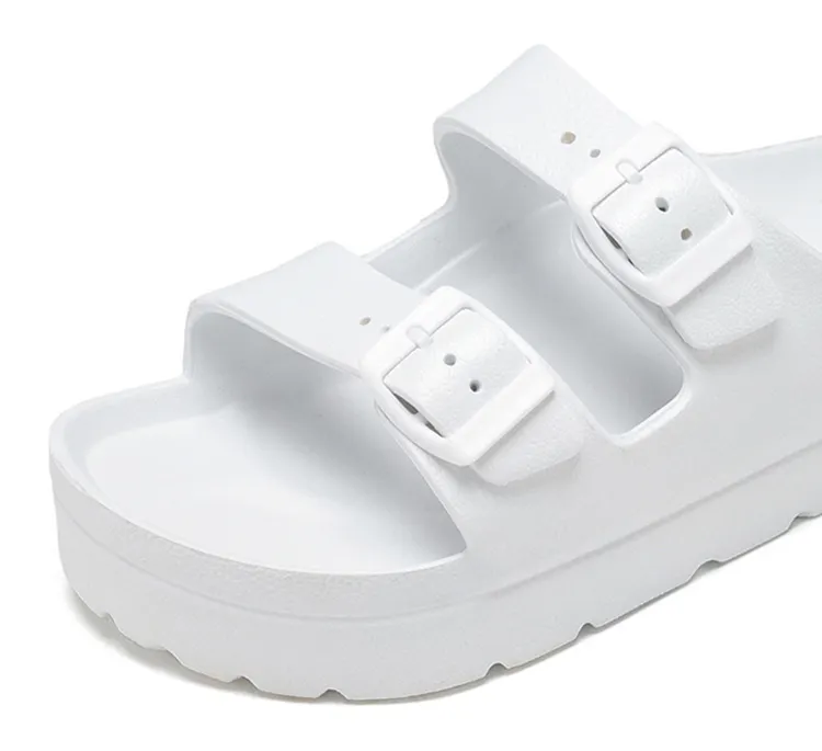 Mode solide Farbe Schnallenbau weicher Sommer offene Zehenpantoffel Sandalen dicke Unterseite Plattform EVA-Hausschuhe