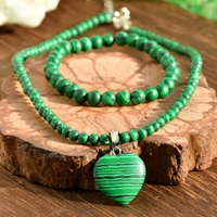 Ensemble collier et bracelet en lapis-lazuli avec pendentif en malachite, chaîne de clavicule, bijoux