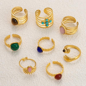 Anillo de Piedra Natural Ajustable con Forma Geométrica y Engaste de Bisel, Joyería de Moda Unisex, Regalo, Origen Yiwu JZ21103 - Product Image 1