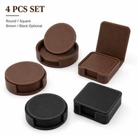 Ensemble de sous-verres en cuir PU avec logo personnalisé, sous-verres ronds et carrés avec support pour table basse, bureau, coffrets cadeaux d'entreprise