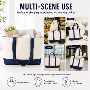 Sacs fourre-tout en toile de coton personnalisés <span class=keywords><strong>avec</strong></span> impression de logo, poche et <span class=keywords><strong>fermeture</strong></span> <span class=keywords><strong>éclair</strong></span>, poignée de longueur épaule - Product Image 4
