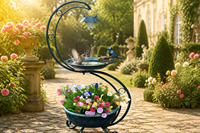 Lanterne solaire en fer, mangeoire et bain pour oiseaux avec pot de fleurs, support en forme de feuille et de branche pour la décoration de jardin extérieur