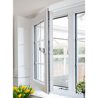 Ventana Abatible Residencial de Aluminio con Doble Acristalamiento, Ahorro de Energía, Manija Europea, Rejilla Decorativa y Vidrio Decorativo Resistente a la Intemperie