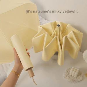 Parapluie pliant manuel à trois sections, couleur unie, revêtement en caoutchouc noir, imperméable et résistant aux UV, idéal pour les cadeaux d'affaires - Product Image 2