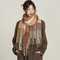 Écharpe en polyester effet cachemire style britannique pour femme, automne-hiver, motif écossais classique, inspirée d'Instagram, design décontracté à franges