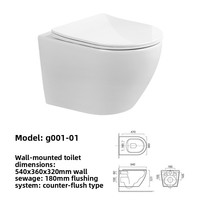 WC mural intégré en céramique haute température pour la maison, design compact pour petits espaces de salle de bain, ensemble WC