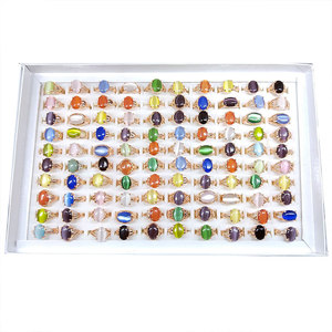 Oval Teardrop Multicolor <b>Cat</b> Eye Stone <b>Rings</b> For Women Rose Gold Plated Mixed Style Gemstone Finger <b>Rings</b> Bulk Wholesale - Product Image 2