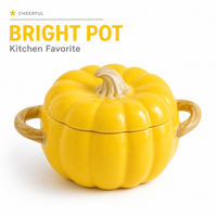 Soupière en céramique en forme de citrouille avec couvercle, logo personnalisé, pot à gratin coloré pour Thanksgiving, cadeau d'Halloween, commande en gros