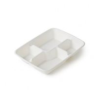 Barquette alimentaire jetable en bagasse de canne à sucre, biodégradable, écologique, blanche, à 4/5/6 compartiments