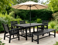 Meubles de patio extérieurs en HDPE de qualité commerciale, vente en gros, ensemble de salle à manger moderne pour hôtel et restaurant avec banc et fauteuils