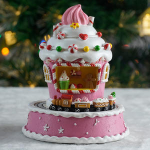 Décoration <span class=keywords><strong>de</strong></span> Noël LED rose en forme <span class=keywords><strong>de</strong></span> bonbon <span class=keywords><strong>de</strong></span> glace avec train tournant et 8 chansons <span class=keywords><strong>de</strong></span> Noël, village <span class=keywords><strong>de</strong></span> Noël fait main - Product Image 3