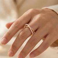 Bague tendance pour femme en laiton plaqué or 18 carats/or rose/rhodium, réglable, avec perle et nœud ajouré, pour le quotidien