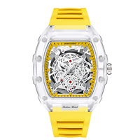 Reloj de Cuarzo para Hombre con Movimiento Transparente en Forma de Barril, Moderno y Único