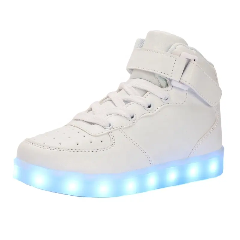 Thời trang Giá Rẻ Màu Trắng Đen Unisex USB Ánh Sáng Phí Cao Top Flat Giày LED Cho Người Lớn