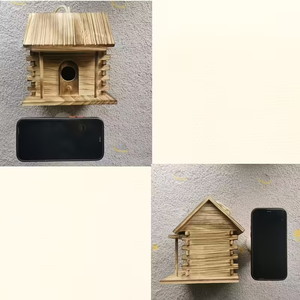 1 pièce Niche à oiseaux en bois carbonisé rétro, design vieilli à suspendre, pour colibris et autres petits oiseaux - Product Image 2
