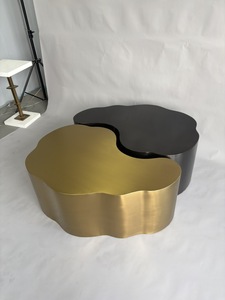 Mesa de centro de <span class=keywords><strong>Metal</strong></span> inoxidable dorado de lujo de gama alta, mesa auxiliar decorativa de diseño de moda en la nube para sala de estar, entrada al hogar, comedor de Hotel - Product Image 5