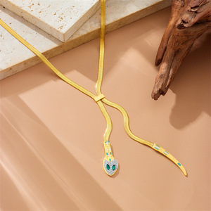 Snake Head Tail Bone Chain Gold Plated Zinc Alloy Necklace Women's Fashion Jewelry Gift N3081 - Product Image 2