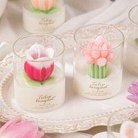 Bougie personnalisée, bougies parfumées de qualité supérieure avec un adorable design de bouquet de tulipes, bougies à paillettes scintillantes pour boutique de cadeaux