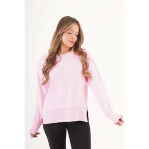 เสื้อสเวตเตอร์ไหมพรมสีชมพูพิมพ์ลายลำลองสำหรับผู้หญิง ไซส์ XS พร้อมดีเทลผ้าริบและรอยผ่าข้าง สำหรับฤดูหนาว ขายส่ง - Product Image 4