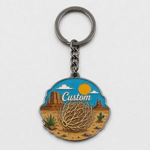 Porte-clés personnalisés par le fabricant, style rétro, cactus du désert, anneau Tumbleweed, souvenir de voyage western, porte-clés en métal - Product Image 3