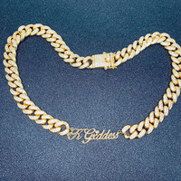 Colliers avec plaque de nom en acier inoxydable, chaîne cubaine en CZ de 9 mm, plaques de nom personnalisées, bijoux de rappeur