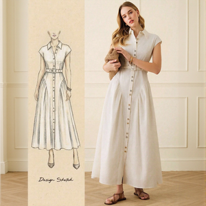 Camisa Maxi Clásica Francesa Informal, Lisa, con Cinturón en la Cintura Alta, Cuello con Botones, Ecológica, Transpirable, OEM, ODM, Envío Rápido - Product Image 2