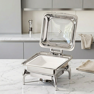 Otros Suministros para Hoteles y Restaurantes, Recipiente para Calentar <span class=keywords><strong>Comida</strong></span> de Acero Inoxidable, Calentador de <span class=keywords><strong>Comida</strong></span> Hidráulico para Buffet con Tapa de Vidrio para Bodas - Product Image 1