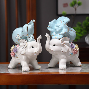 Nuevo Moderno Juego de Elefantes Zen Fulu Baicai de Cerámica para Mesa de Esquina de Entrada, Decoración del Hogar, Artesanía, Soporte para Jarrones, Florero de Sobremesa - Product Image 1