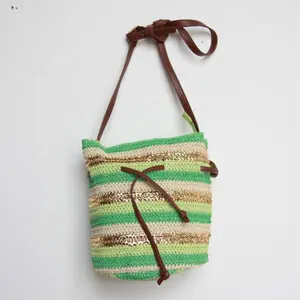 Handmade Newest Design Woven Beach Paper Assorted Colors Shoulder Lady Bag with PU Strap
