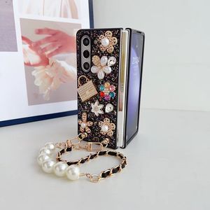 Fleur de luxe et sac à main motif strass étui de téléphone en TPU pour <span class=keywords><strong>Samsung</strong></span> Galaxy Fold5 pli 4 étui arrière <span class=keywords><strong>avec</strong></span> <span class=keywords><strong>chaîne</strong></span> - Product Image 4