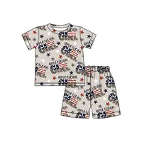 थोक बच्चों के बच्चे को कपड़े सेट जुलाई 4th मुद्रित लघु आस्तीन टी शर्ट में सबसे ऊपर और शॉर्ट्स 2-टुकड़ा सेट आउटफिट
