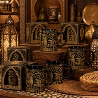Tasse en céramique noire et or personnalisée, série Art Urbain Marocain, OEM, vente en gros, en vrac, avec boîte cadeau pour les magasins