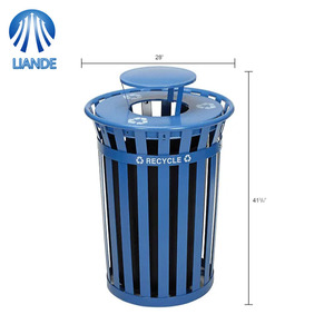 Contenedor de Basura Moderno de Acero con Rayas, Resistente al Agua, de 24/36 Galones, con Tapa para Lluvia, para Parques, Comunidades y Escuelas - Product Image 5