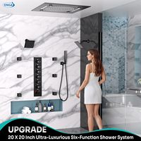 Système de douche de luxe Homedec 20 pouces avec 2 fonctions LED pluie/cascade, double pomme de douche rectangulaire de 6 pouces et robinetterie thermostatique