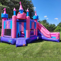 Structure gonflable château rose et violet pour jeux de fête, équipement de terrain de jeu intérieur
